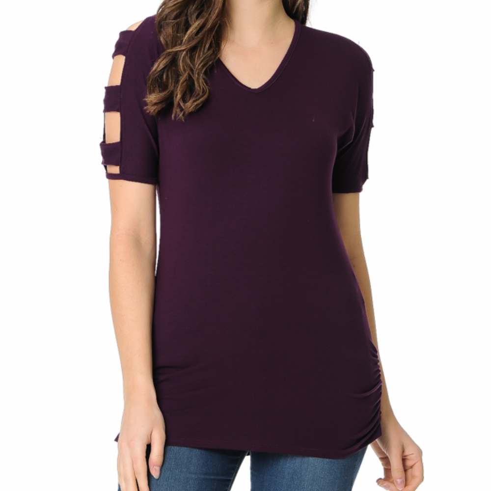 V-Neck Top with Cutout Sleeve